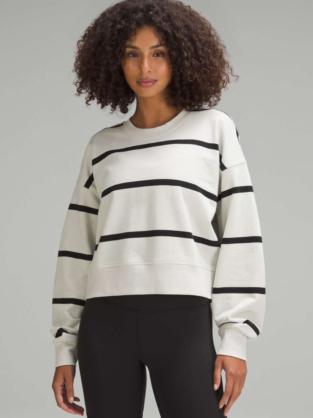 Lululemon Perfectly Oversized Cropped Crew Stripe Boundless Stripe Bone Black